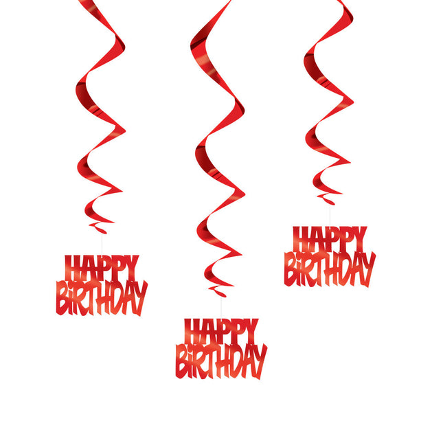 Décoration suspendue Happy Birthday Rouge 81cm 3pcs