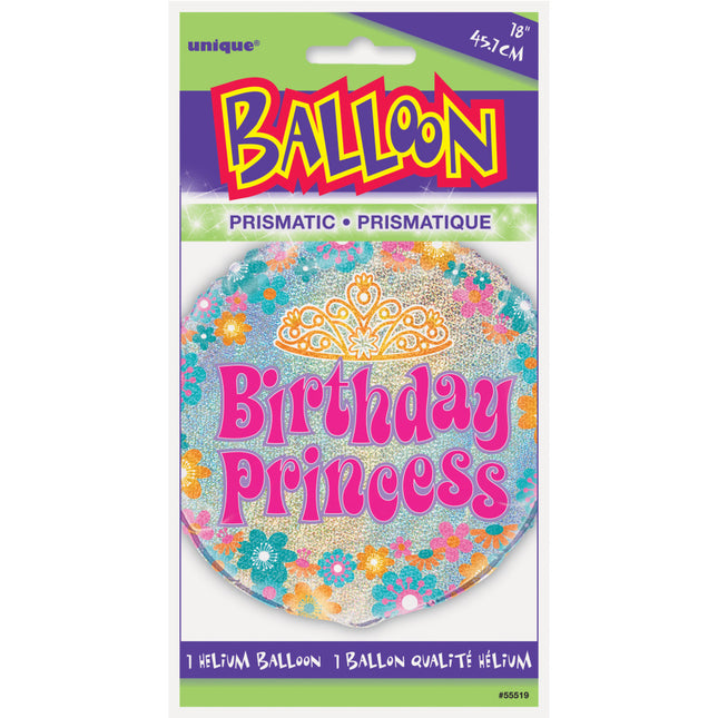 Ballon à l'hélium Anniversaire Princesse Paillettes 45cm vide