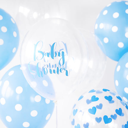 Ballons de baudruche bleu clair à pois blancs 30cm 6pcs