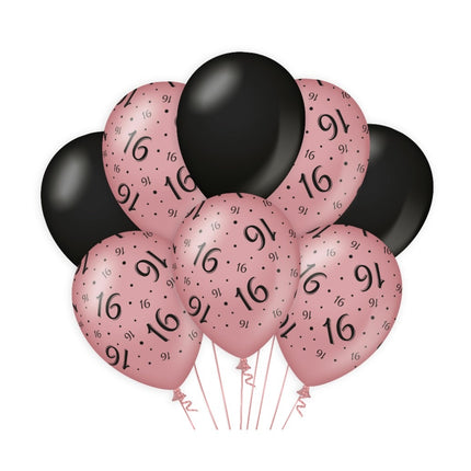 Ballons 16 ans Rose Noir 30cm 8pcs