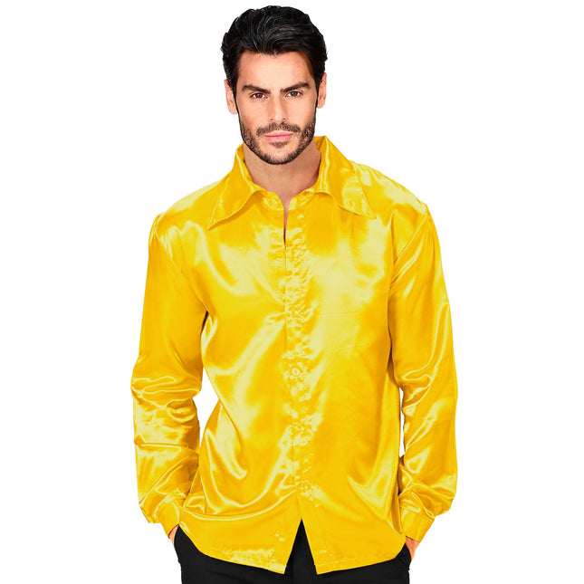 Chemisier Disco 70S Jaune Satin Hommes