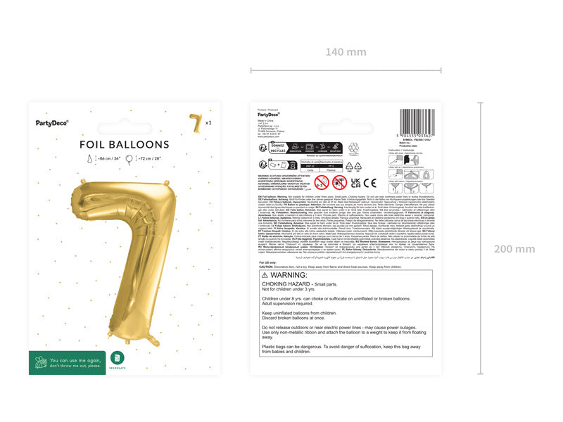 7 Year Figure Balloon Gold Empty 72cm