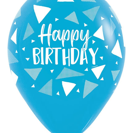 Ballons Happy Birthday Triangles Bleu Mix 30cm 25pcs