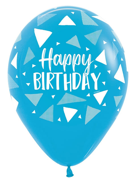 Ballons Happy Birthday Triangles Bleu Mix 30cm 25pcs