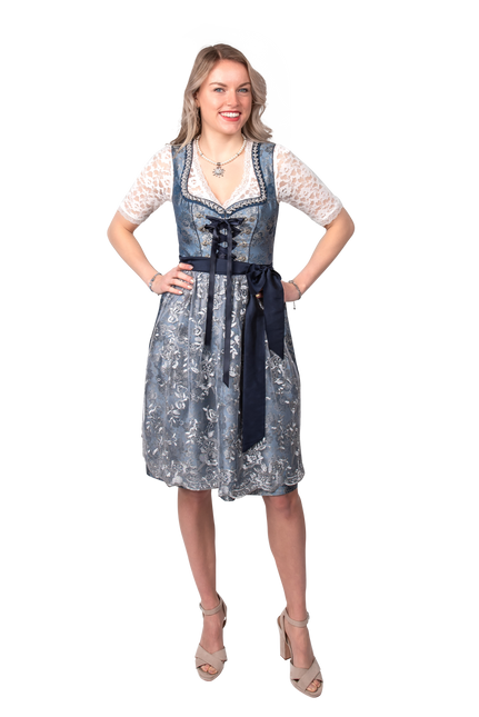 Blue Silver Dirndl Dress Oktoberfest Ladies 2 Piece