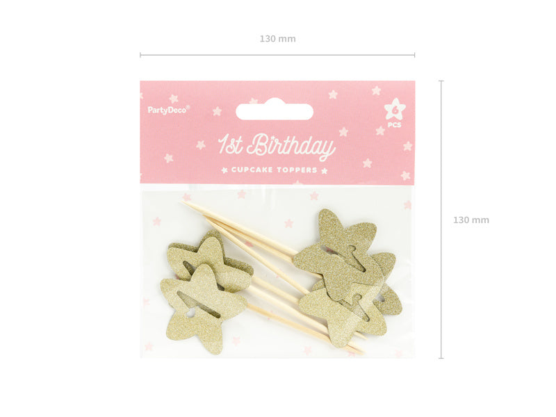 Cake Toppers 1 Year Gold 6pcs