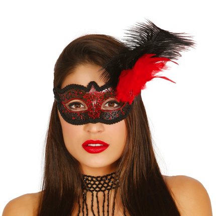 Masque rouge plume