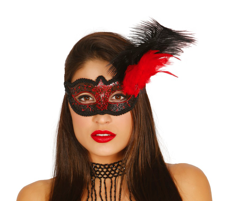 Masque rouge plume