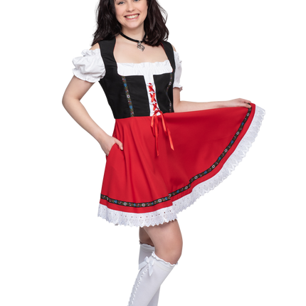 Robe Dirndl Oktoberfest Noir Rouge Dames