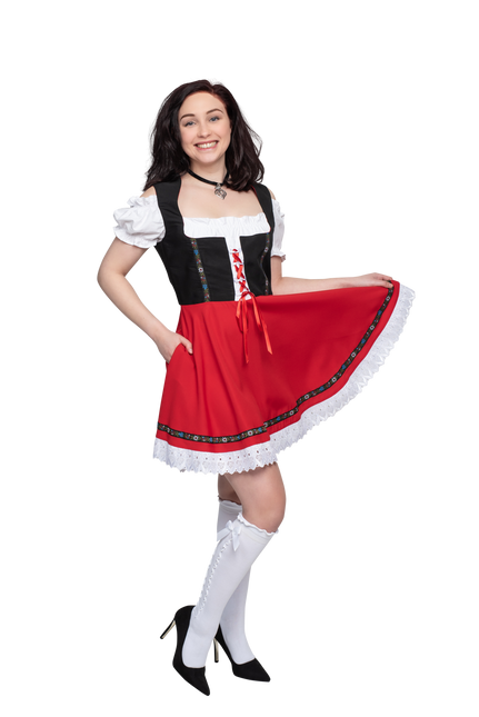 Robe Dirndl Oktoberfest Noir Rouge Dames