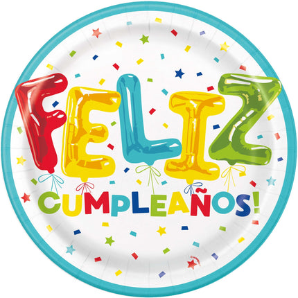 Assiettes Feliz Cumpleanos 23cm 8pcs