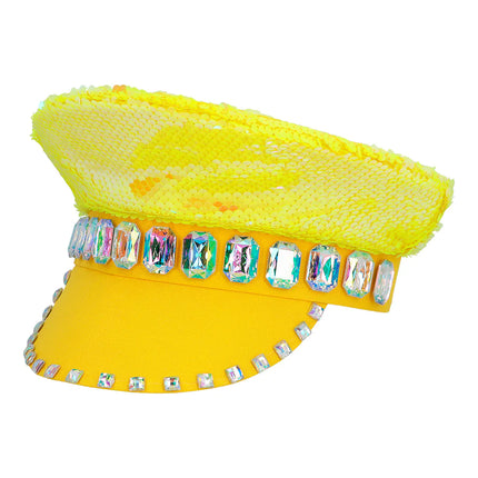 Casquette jaune à paillettes réversible