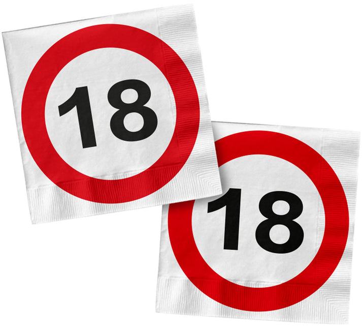 Serviettes de table 18 ans Panneau de signalisation carré 33cm 20pcs