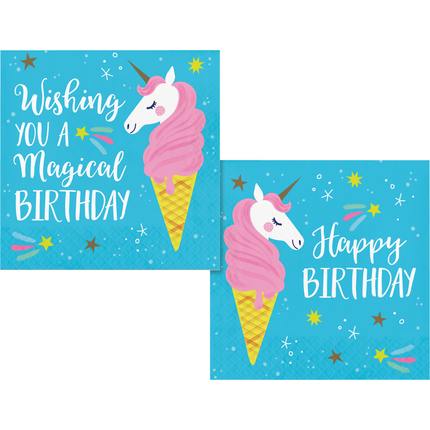 Serviettes de table Licorne Happy Birthday 33cm 16pcs