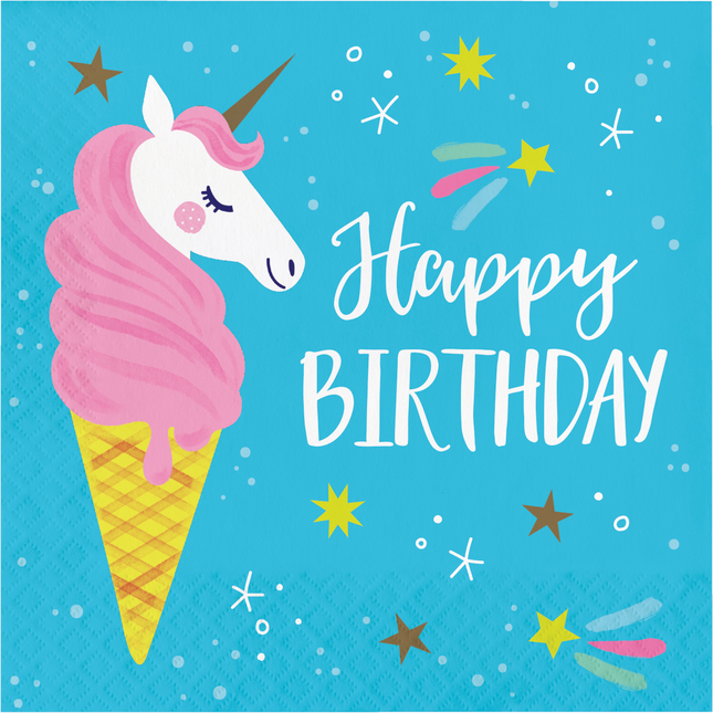 Serviettes de table Licorne Happy Birthday 33cm 16pcs