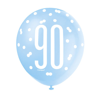 Ballons 90 Years Dots Blue 30cm 6pcs