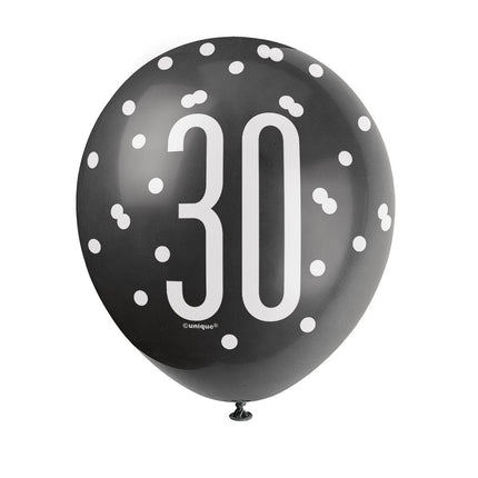 Ballons 30 Years Dots Black 30cm 6pcs