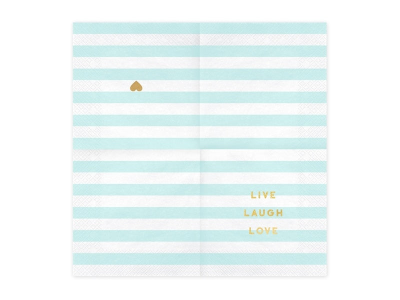 Serviettes de table bleu clair Live Laugh Love 33cm 20pcs