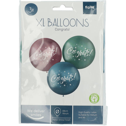 Ballons Congrats Mauve Vert Bleu 48cm 3pcs