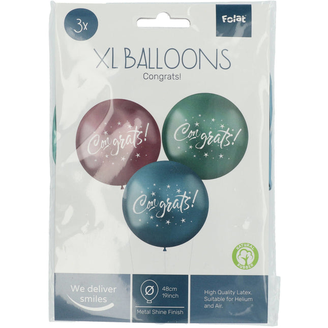 Ballons Congrats Violet Vert Bleu 48cm 3pcs