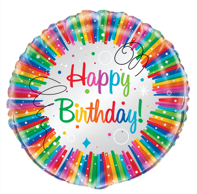 Ballon à l'hélium Happy Birthday Ribbons Rainbow 45cm vide