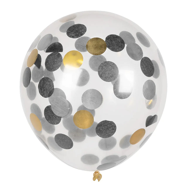 Ballons Confetti Noir Or Argent 5pcs