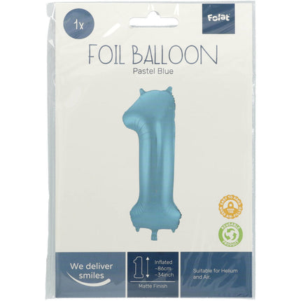 Ballon de baudruche Figure 1 Bleu pastel XL 86cm vide