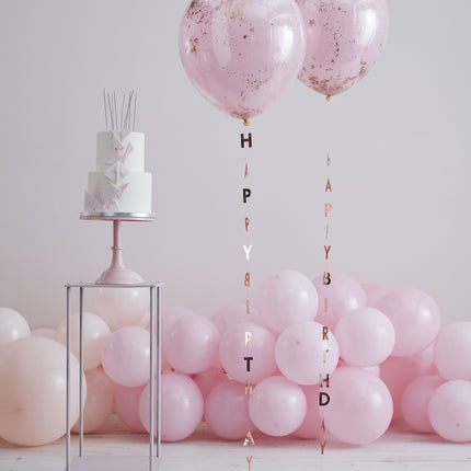 Guirlande de ballons Happy Birthday or rose 1m