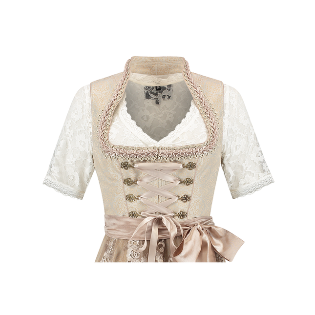 Pink White Creme Dirndl Dress Oktoberfest Women Jaquard