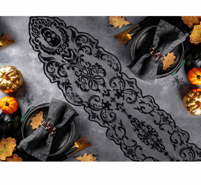 Nappe d'Halloween noire en dentelle 180cm