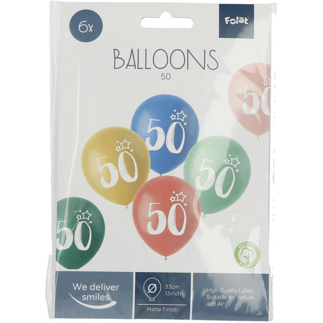 Ballons 50 ans colorés 33cm 6pcs