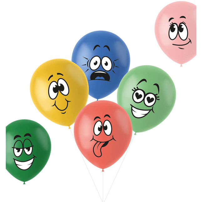 Ballons Funny Faces Coloured 33cm 6pcs