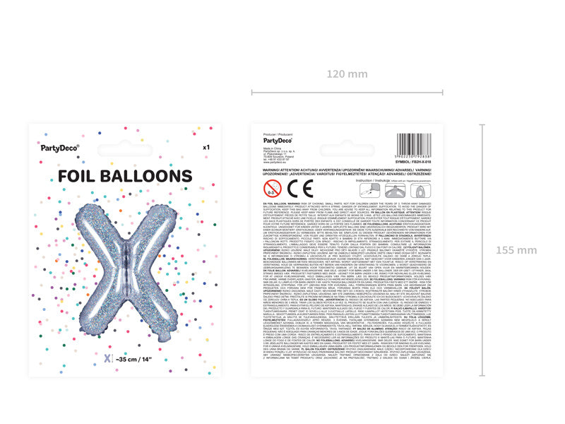 Ballon de baudruche Lettre X Holographique Vide 35cm