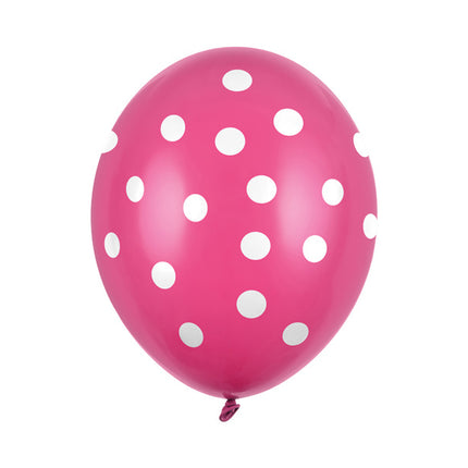 Ballons Fuchsia Points Blancs 30cm 6pcs