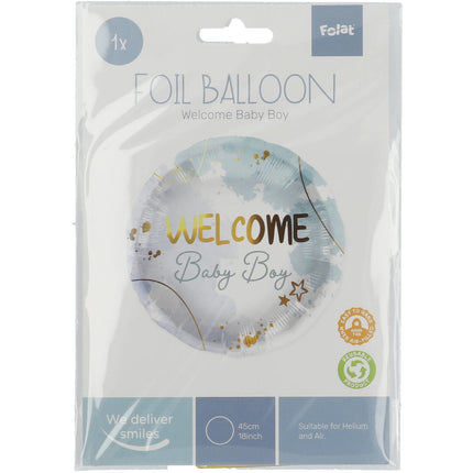 Ballon à l'hélium Welcome Baby Boy Bleu Vide 45cm