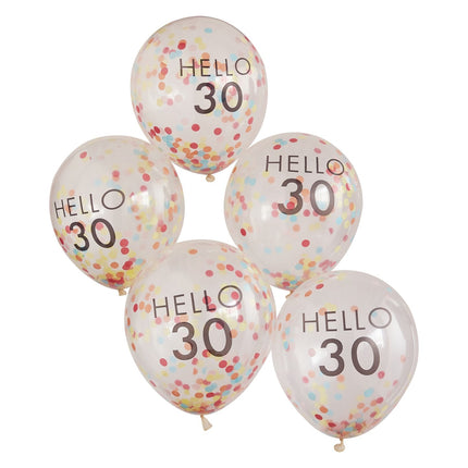 Ballons confettis transparents 30 ans 30cm 5pcs