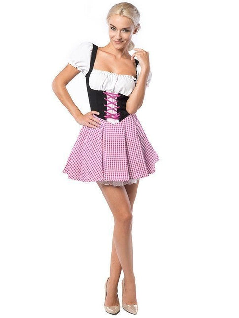 Robe Dirndl Oktoberfest à carreaux roses