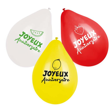 Ballons Fruit Joyeux Anniversaire Double face 25cm 6pcs