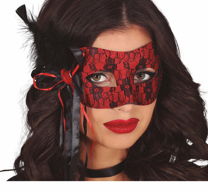 Masque noir rouge pour les yeux Plume