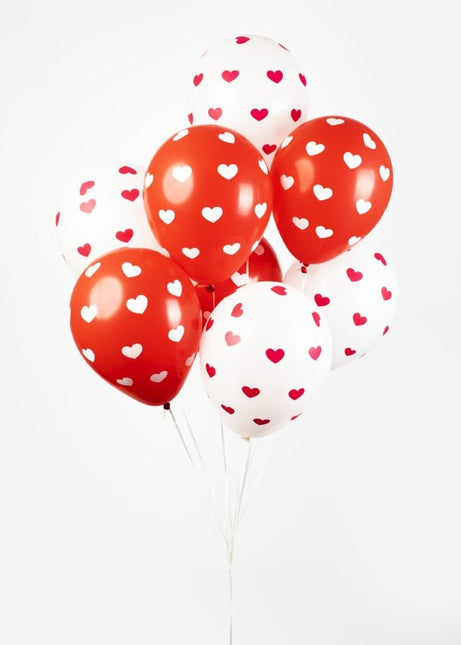 Ballons en forme de coeur Rouge Blanc 30.5cm 8pcs