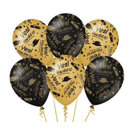 Ballons You Did It Gold Black 30cm 6pcs