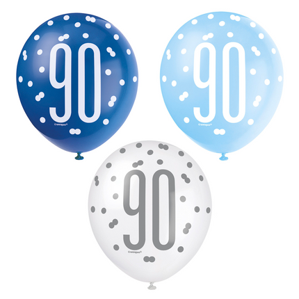 Ballons 90 Years Dots Blue 30cm 6pcs