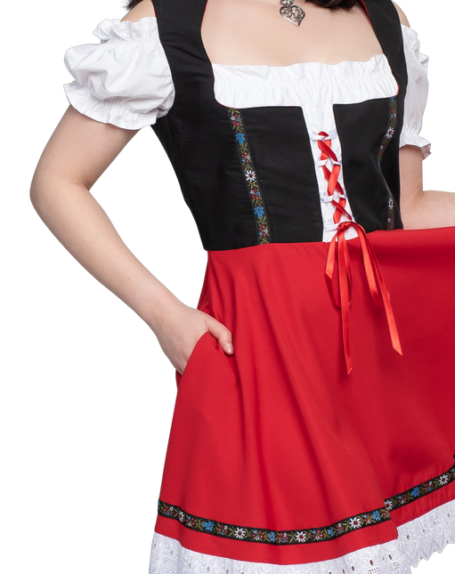 Robe Dirndl Oktoberfest Noir Rouge Dames