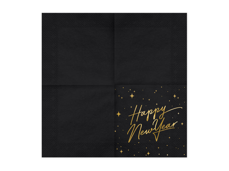 Serviettes de table pour le Nouvel An Noir 33cm 20pcs