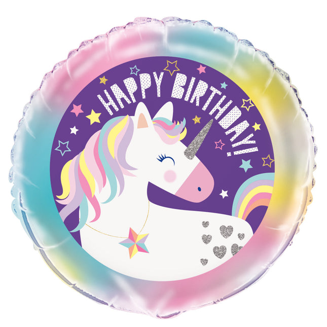 Ballon à l'hélium Happy Birthday Licorne Arc-en-ciel 45cm vide