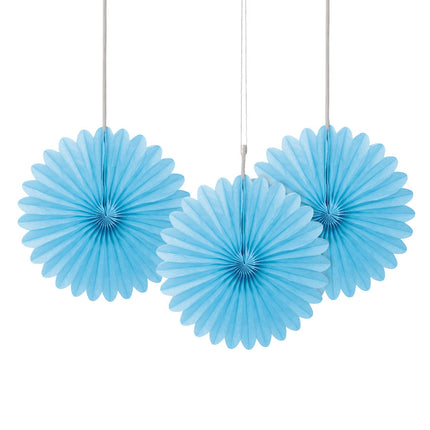 Eventails en papier bleu clair 15cm 3pcs