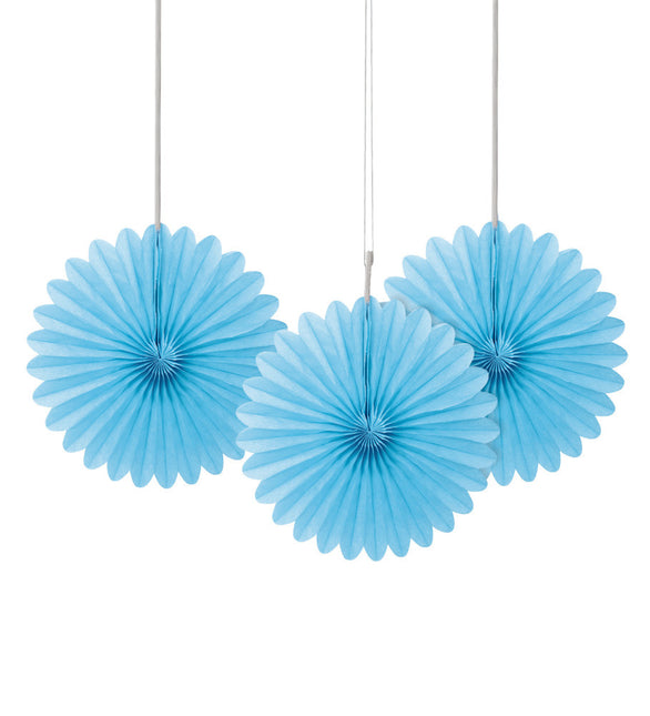 Eventails en papier bleu clair 15cm 3pcs