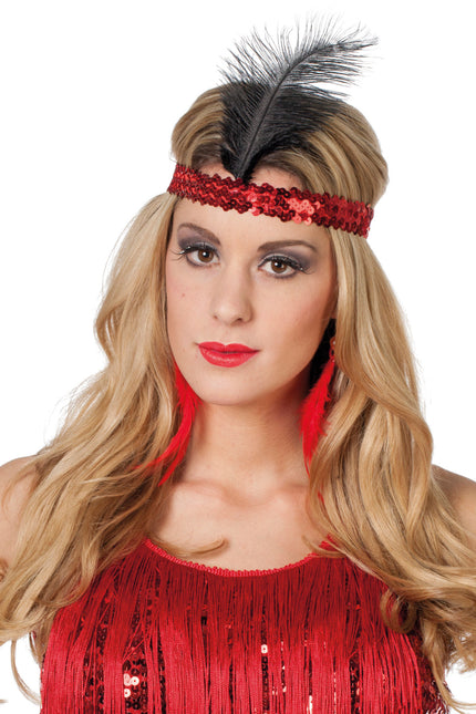 Bandeau rouge Charleston avec plume