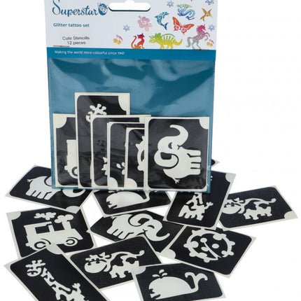 Pochoir de tatouage noir Animaux 12pcs