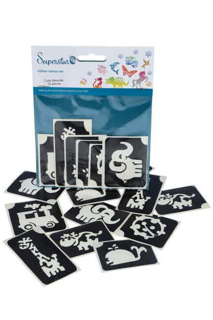 Pochoir de tatouage noir Animaux 12pcs